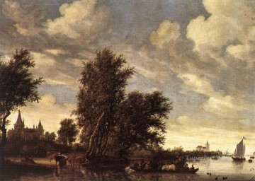 El paisaje del ferry Salomon van Ruysdael stream Pinturas al óleo